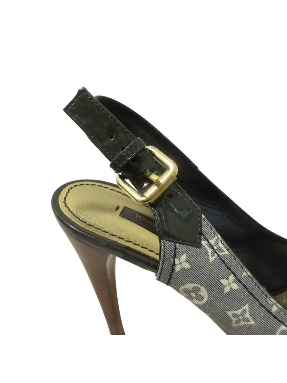 Louis Vuitton Monogram Mini Open Toe Slingback Pumps Gray Heel